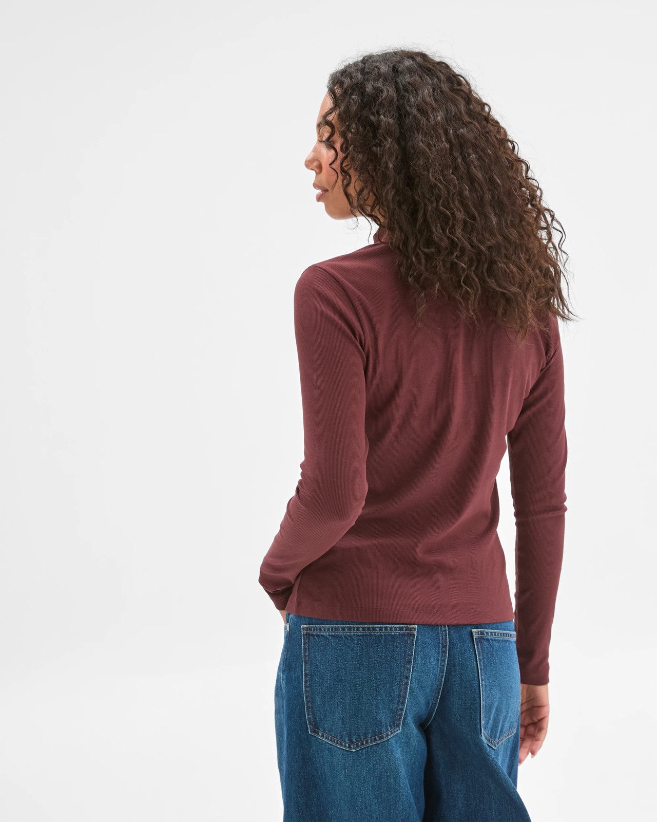 Australian Cotton Long Sleeve Mock Neck Henley Top - Burgundy 6 of 6
