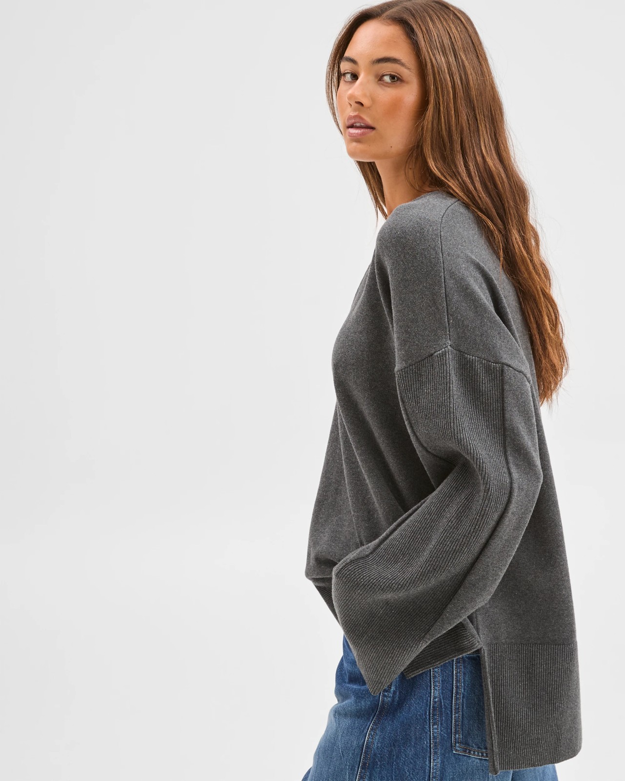 Lily Loves Australian Cotton Blend Longline Knit Top  - Shadow Marle 5 of 6