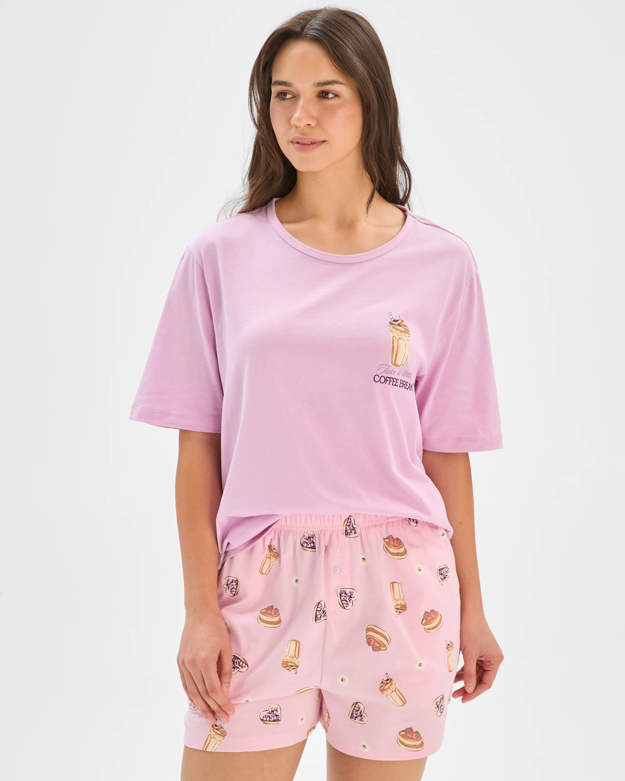 Australian Cotton Sleep Shorts - Coffee Print Pink 3 of 6
