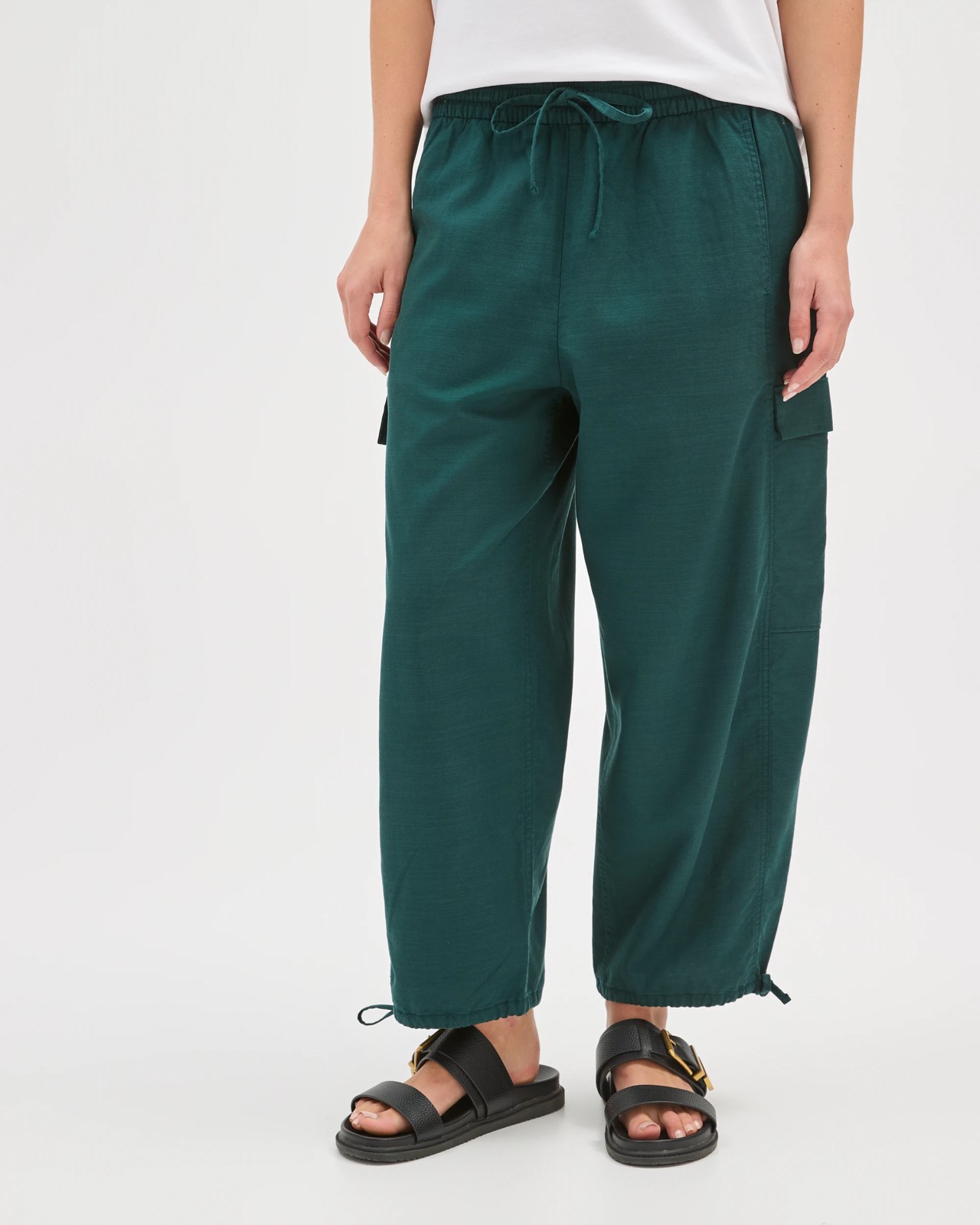 Slub Cargo Pull On Pants - Deep Green 4 of 5