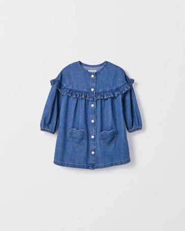 Denim Long Sleeve Ruffle Dress