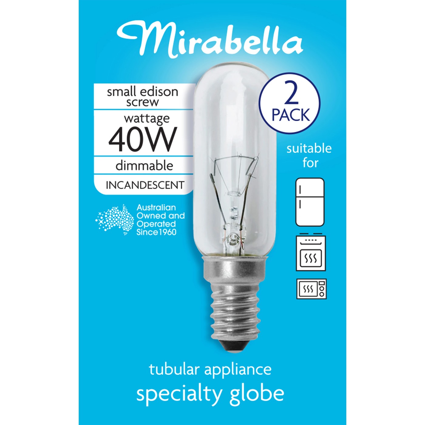 2 Pack Mirabella Tubular Appliance T25 SES Specialty Globe Bulb 2 of 6