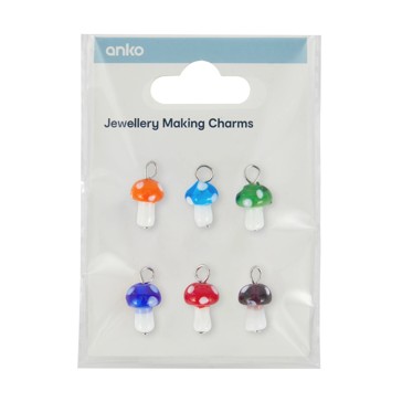 6 Piece Jewellery Making Charms, Mushroom - Anko