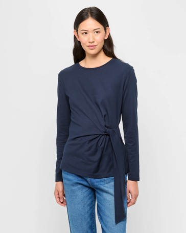Australian Cotton Long Sleeve Tie Waist Top