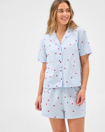 Cotton Seersucker Top & Shorts Pyjama Set