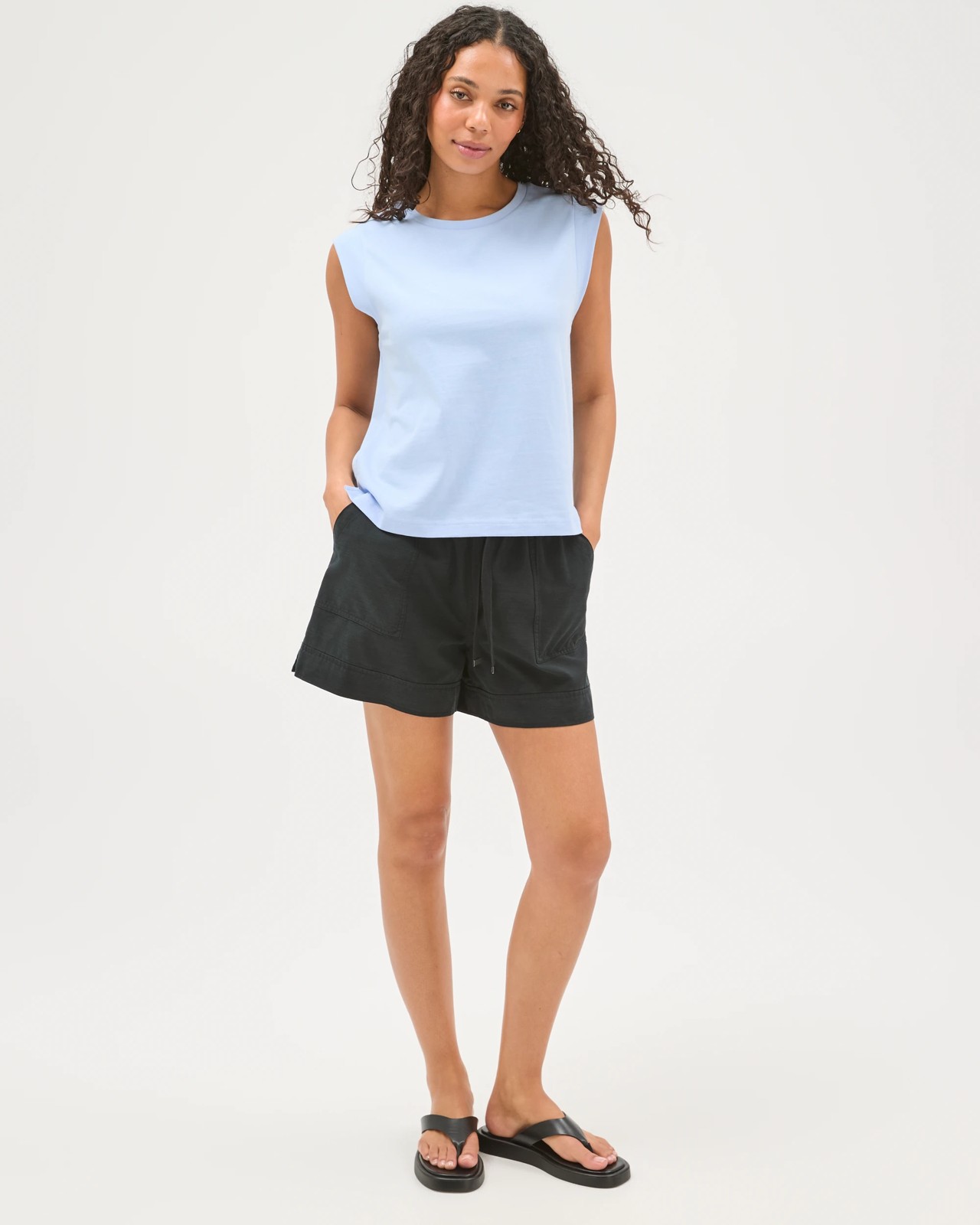 Australian Cotton Extended Shoulder Muscle Tank Top - Blue 2 of 5