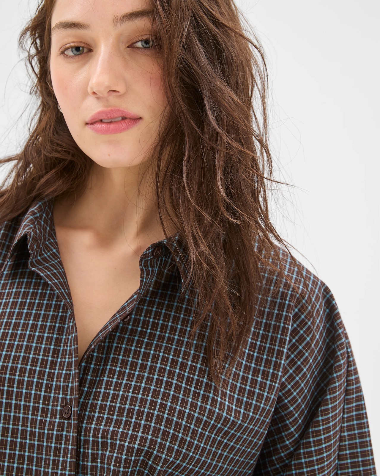 Lily Loves Australian Cotton Blend Oversized Shirt - Deep Sea Check 3 of 5