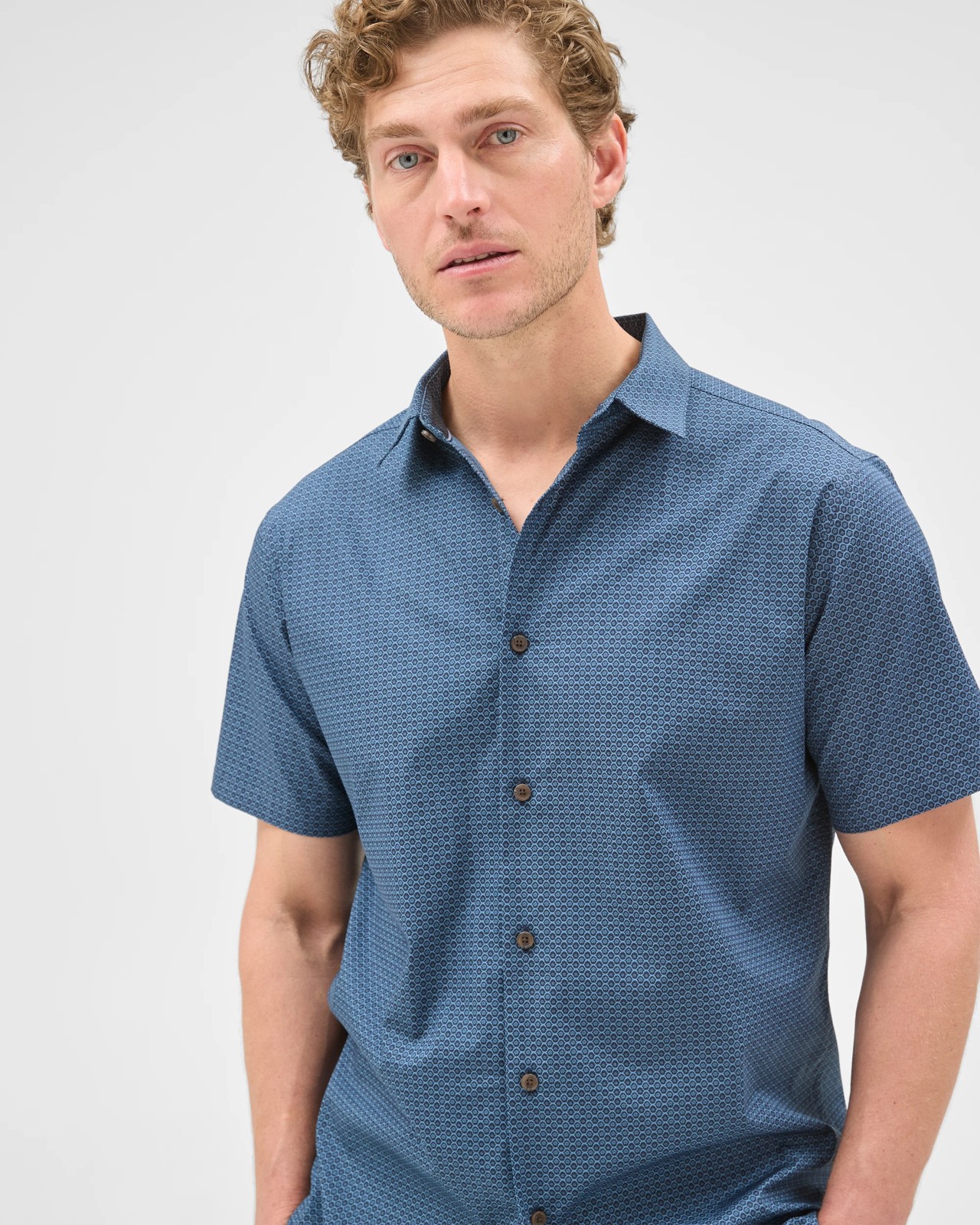 Preview Australian Cotton Short Sleeve Shirt - Floral Tile Navy 5 of 5
