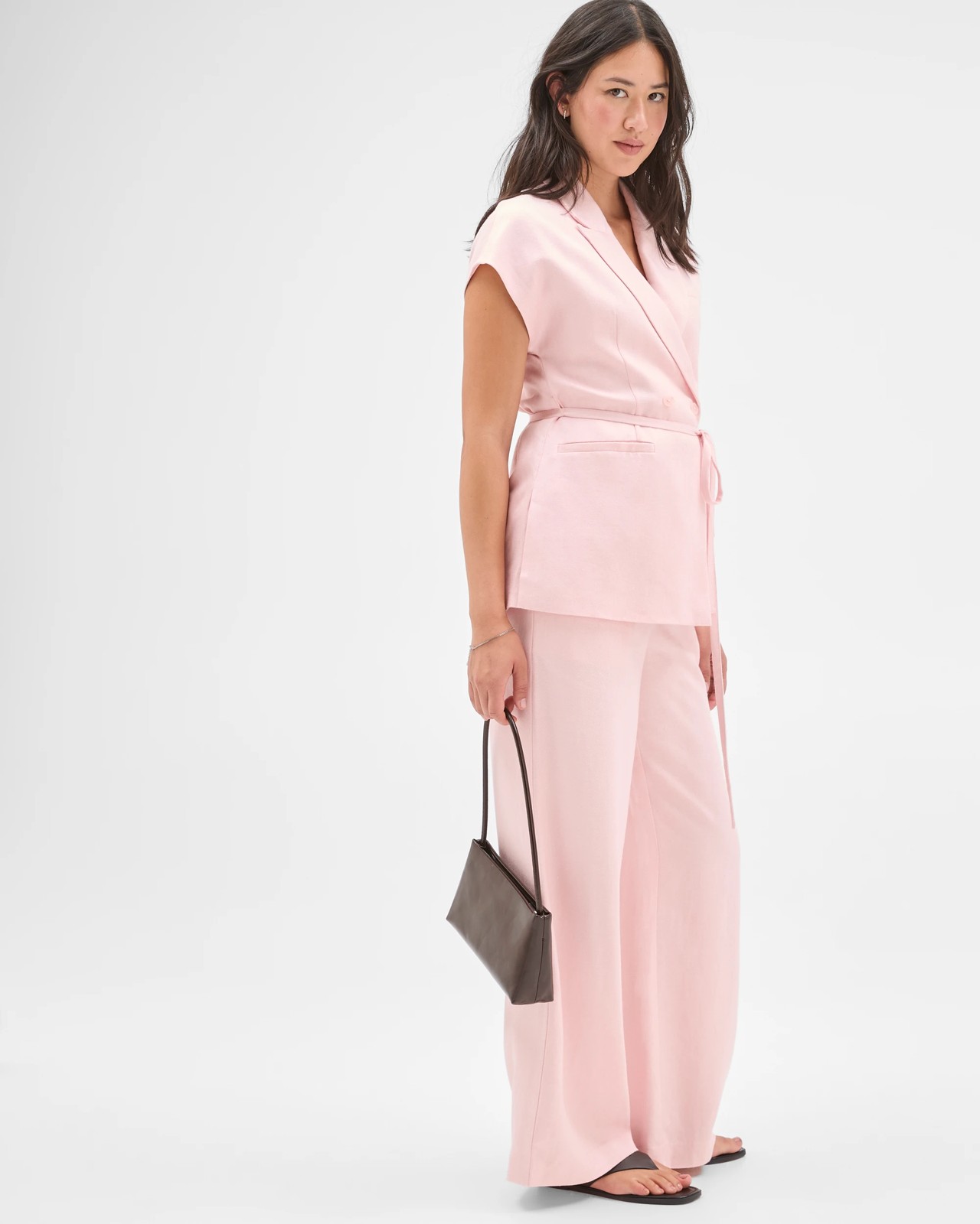 Preview European Linen Blend Tailored Wide Leg Pants - Dusty Pink 5 of 5