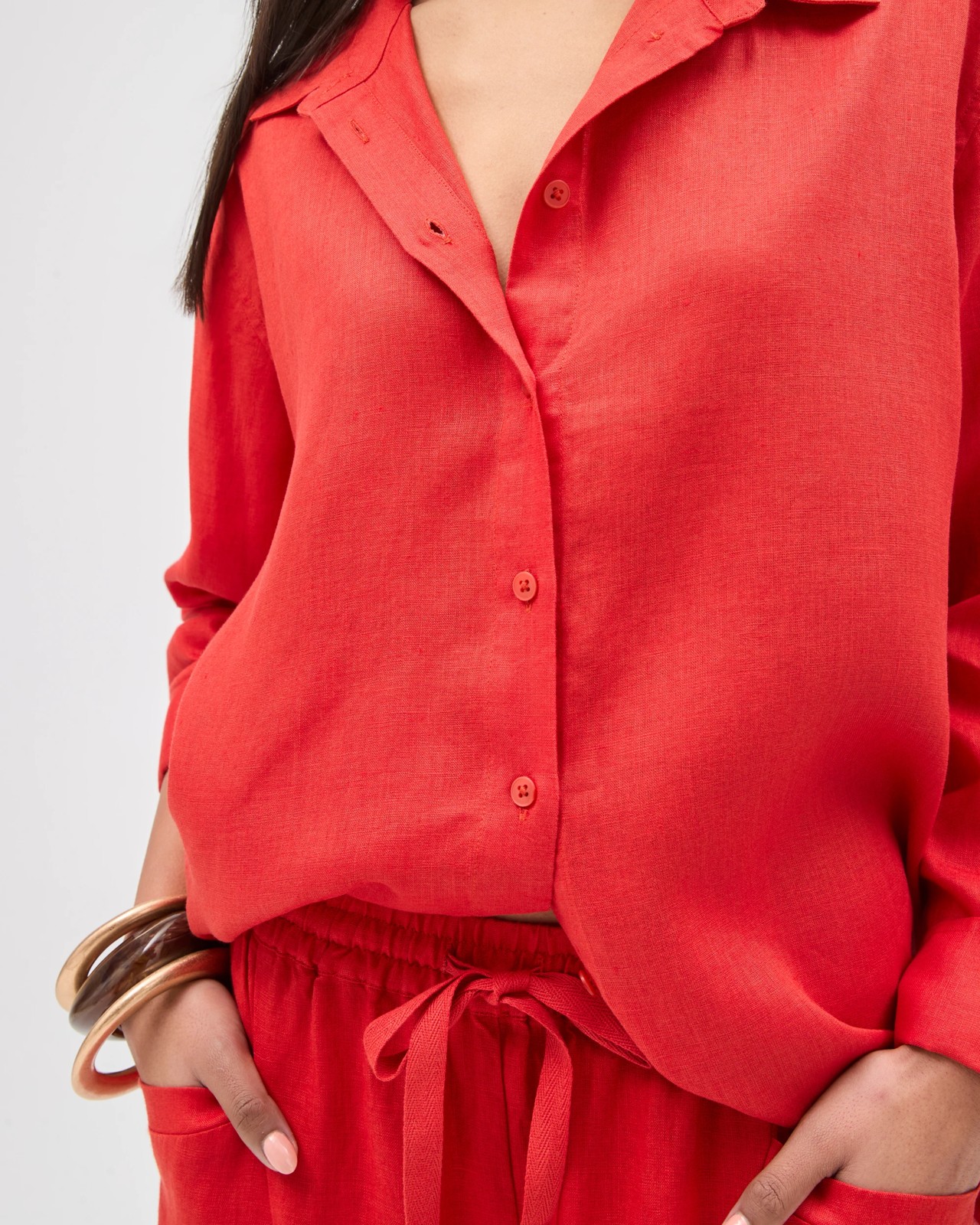 European Linen Long Sleeve Shirt - Warm Terracotta 5 of 6