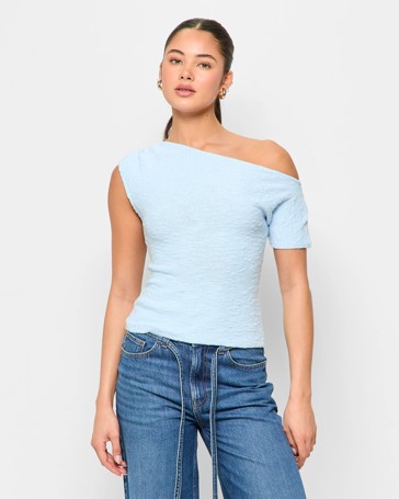 Australian Cotton Blend One Shoulder Textured T-Shirt - Lily Loves