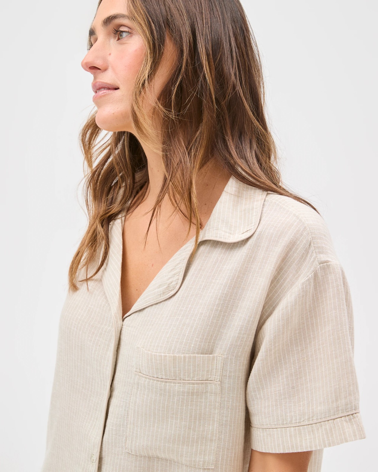 Linen Blend Short Pyjama Set - Neutral Stripe 5 of 5