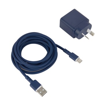 Wall USB Charger with USB-A to USB-C Cable, Blue - Anko