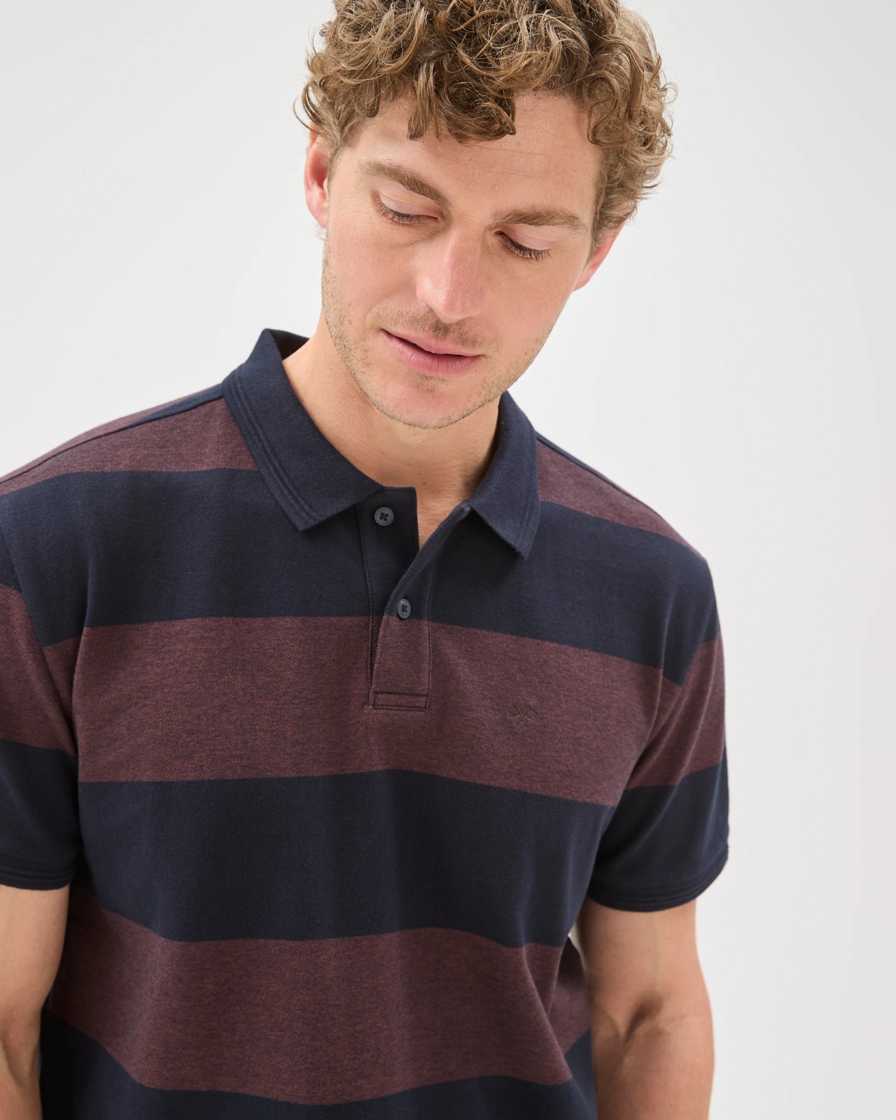 Australian Cotton Stripe Polo Top - Brown Stone 3 of 6