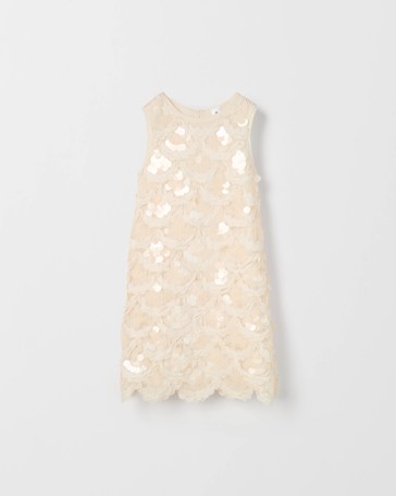 Sequin Sleeveless Scallop Hem Occasion Dress