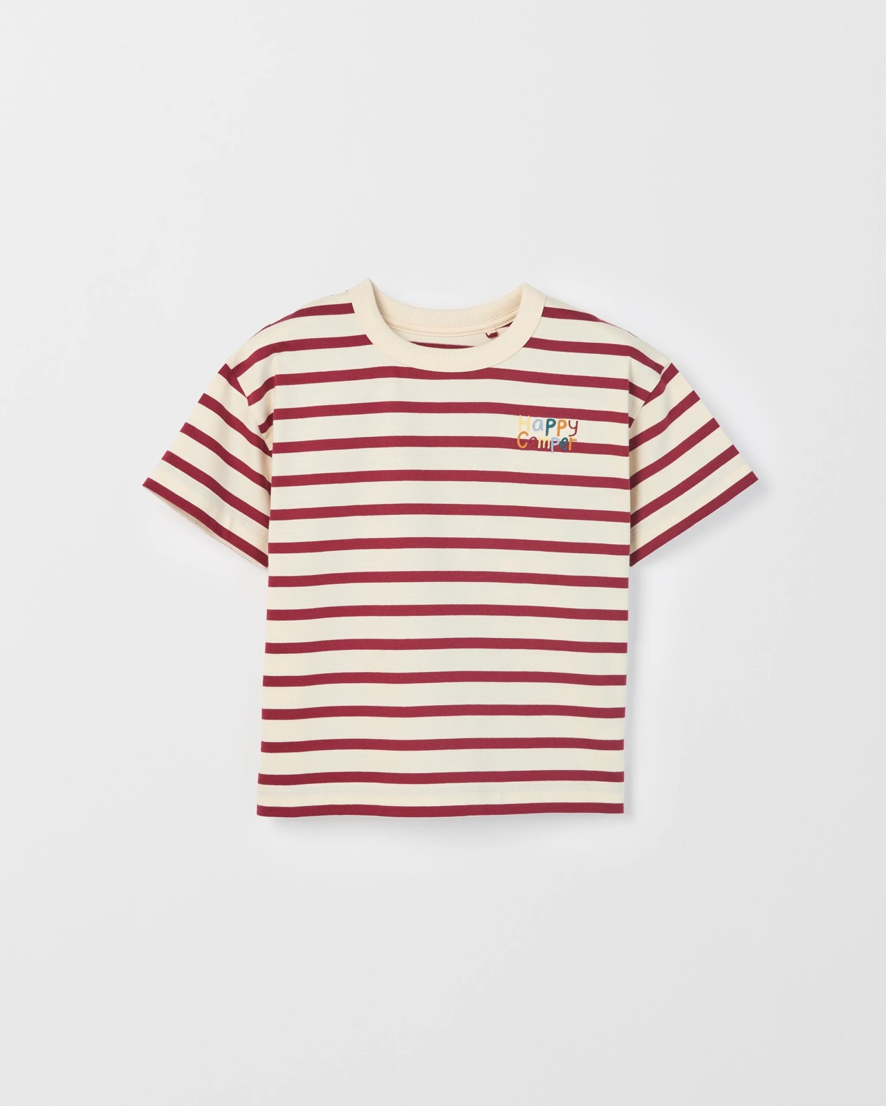 Australian Cotton Oversized Embroidered Stripe T-Shirt - Maroon / Cream 2 of 2