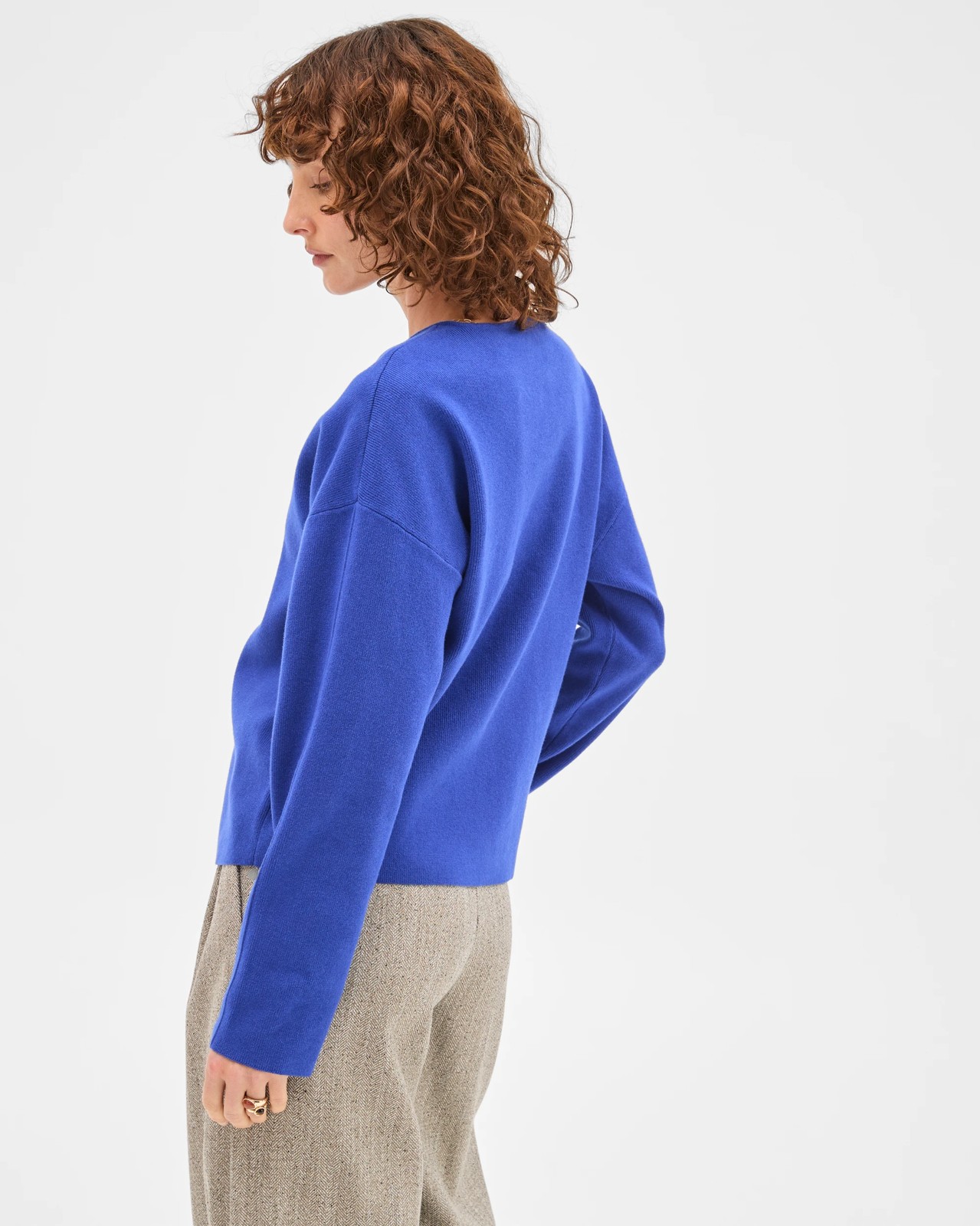 Preview Australian Cotton Blend Polished V-Neck Jumper - Cobalt Blue 6 of 6