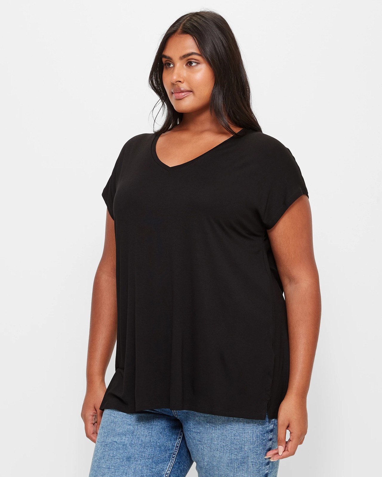 Plus Size V-Neck T-Shirt - Black | Target Australia