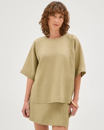 European Linen Boxy Seamed T-Shirt