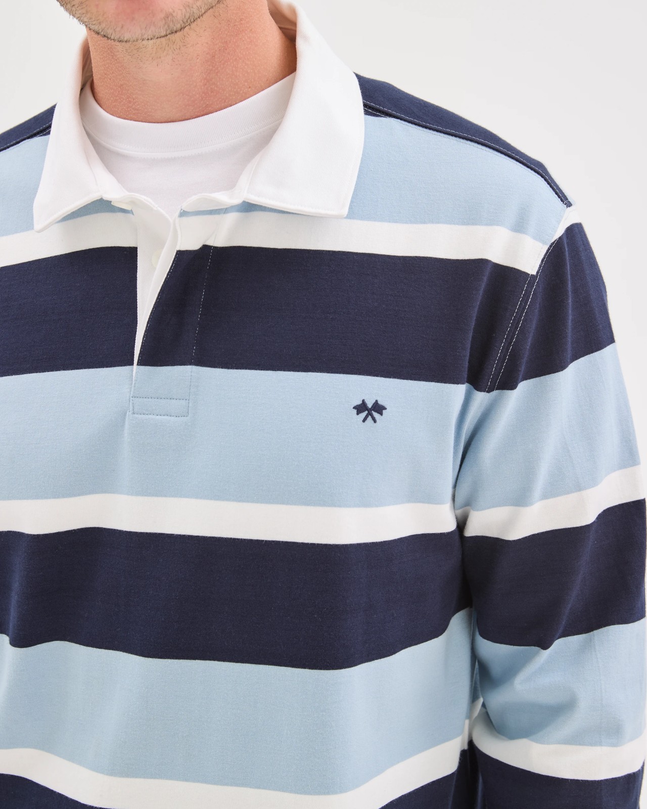Australian Cotton Long Sleeve Rugby Polo Top - Blue / Stripe 4 of 5