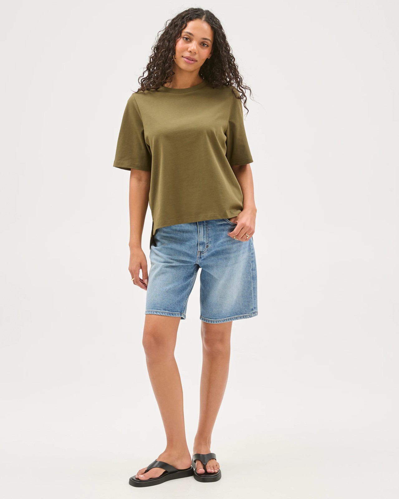 Australian Cotton Boxy Fit Woven Back T-Shirt - Dusty Moss 2 of 6