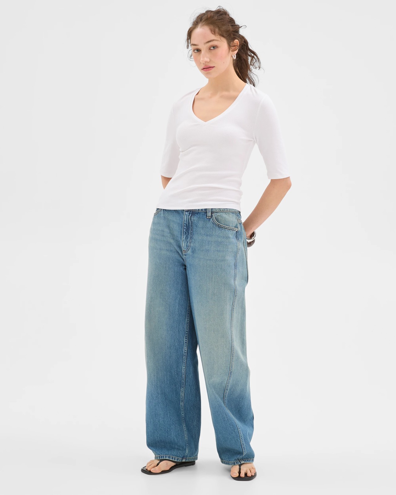 Lily Loves V-Neck Elbow Sleeve T-Shirt - White 3 of 5