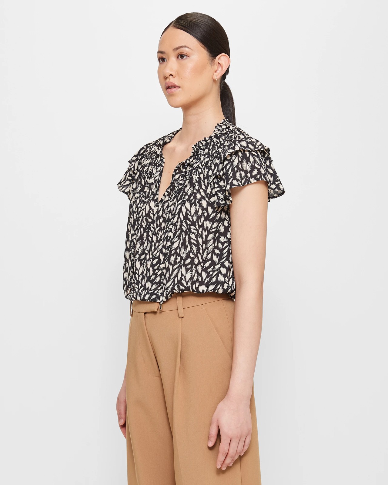 Flutter Sleeve Shirred Collar Blouse - Preview 3 of 5