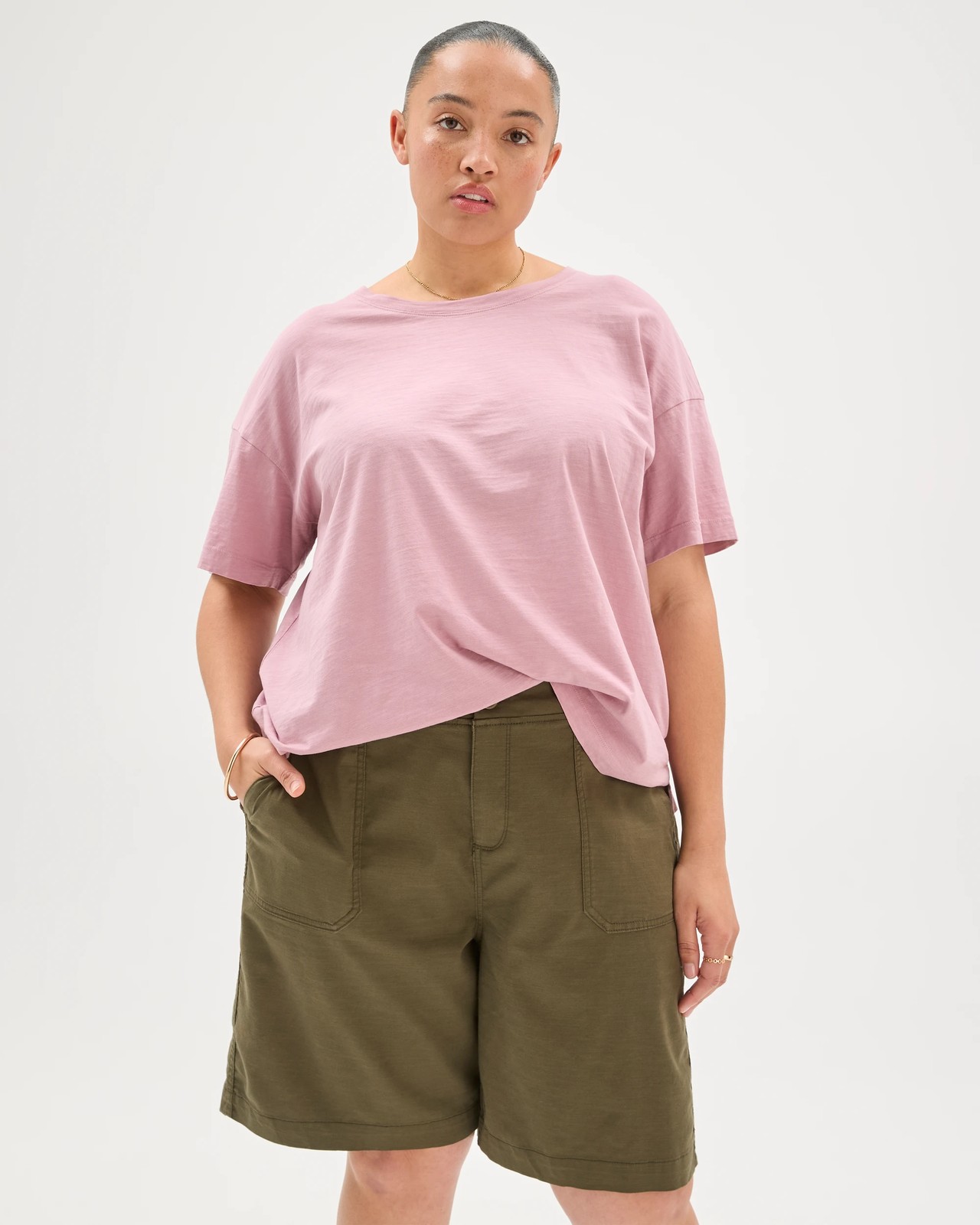 Plus Size Stretch Twill Pull On Bermuda Shorts - Khaki 4 of 5