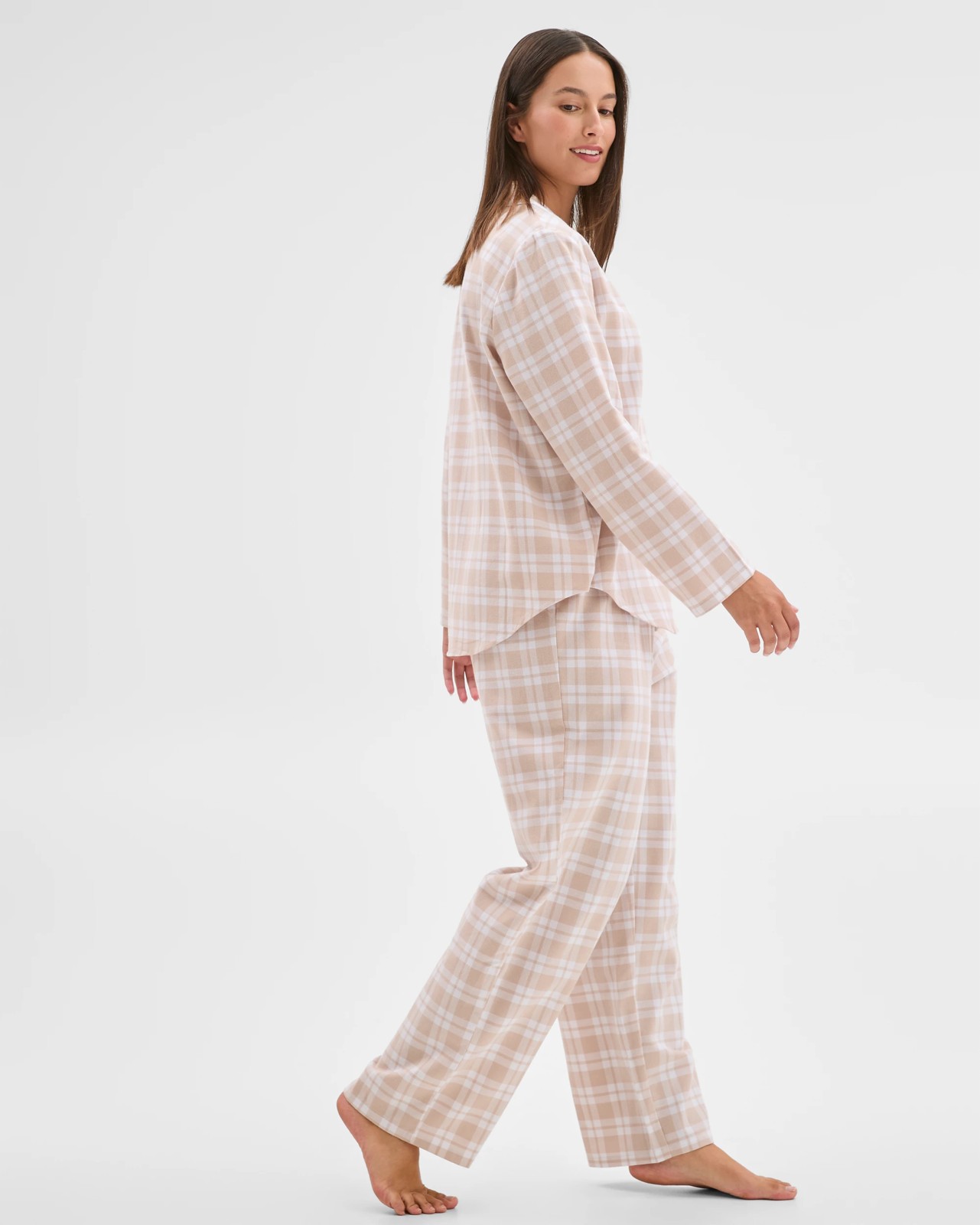 Australian Cotton Flannelette Pyjama Set - Gingham Neutral 2 of 5