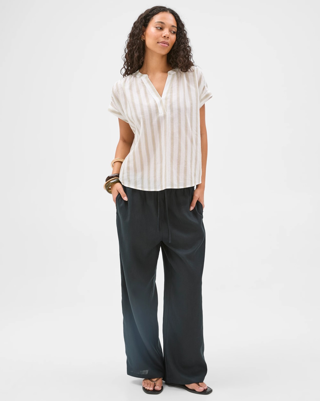 Cotton Collared Popover Blouse - White Dusty Moss 2 of 6