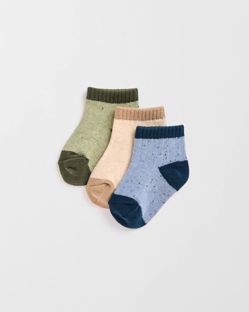 Baby Australian Cotton Blend 3 Pack Textured Quarter Crew Socks