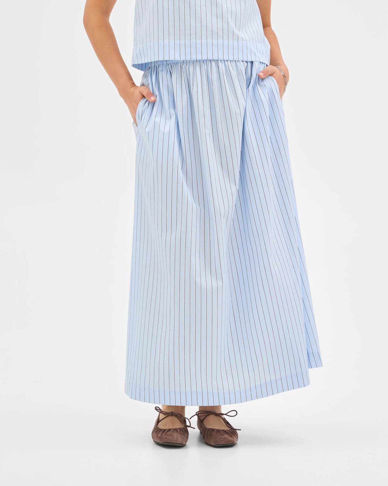Preview Australian Cotton Elasticated Waist Skirt - Blue / Stripe 3 of 6
