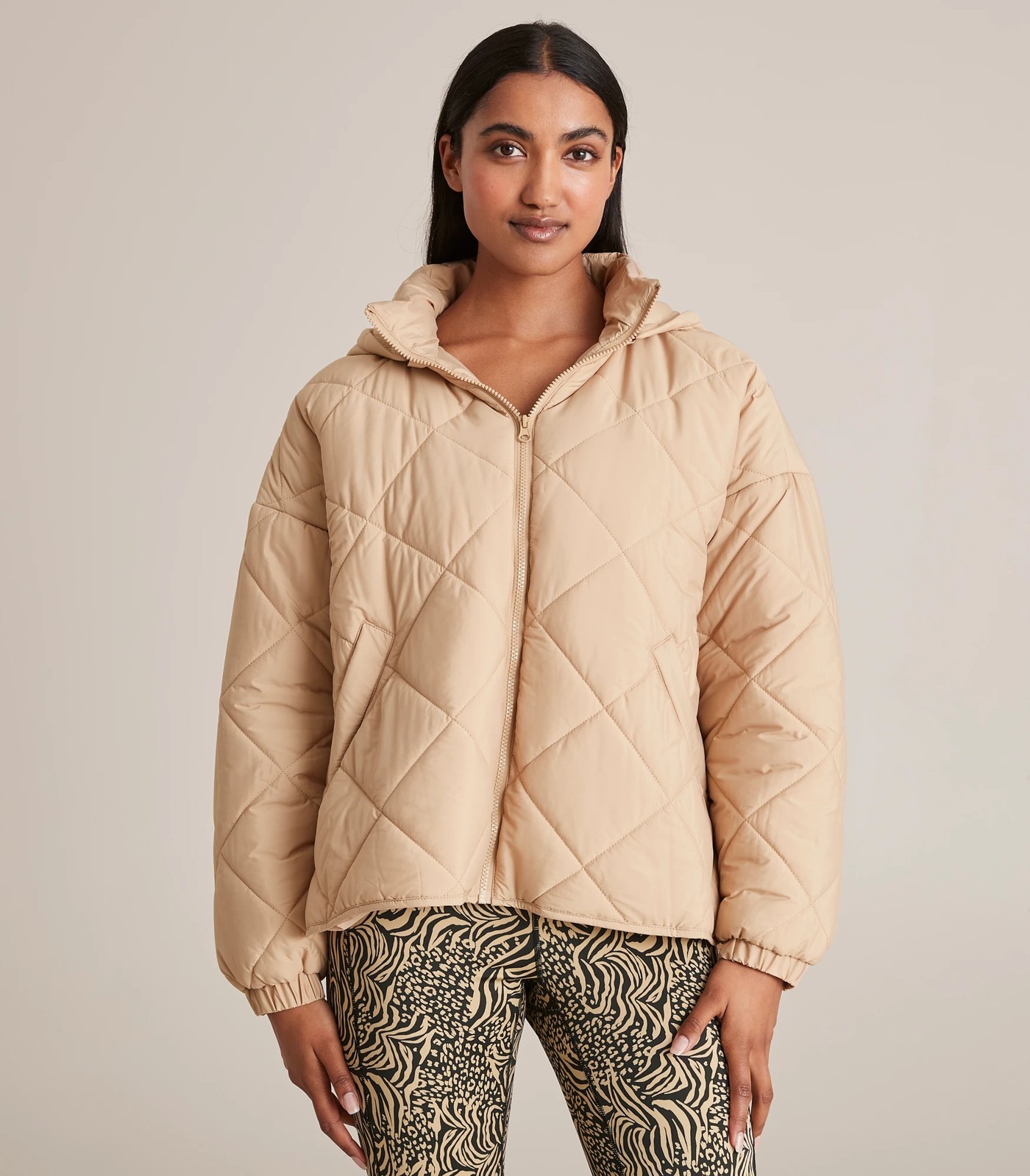 Beige zipper closure active coat hotsell