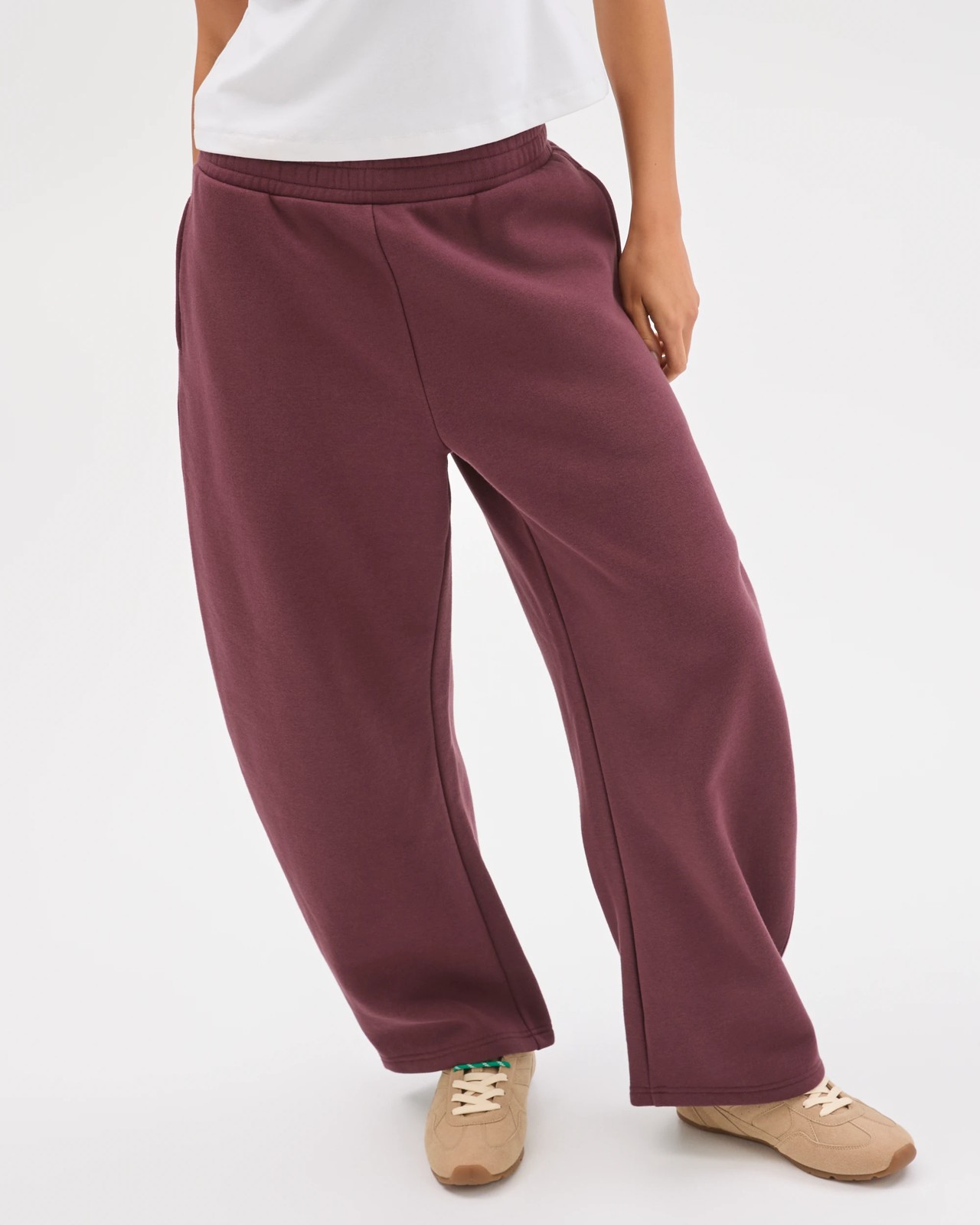 Lily Loves Australian Cotton Blend Bow Leg Trackpants - Burgundy Rouge 2 of 5