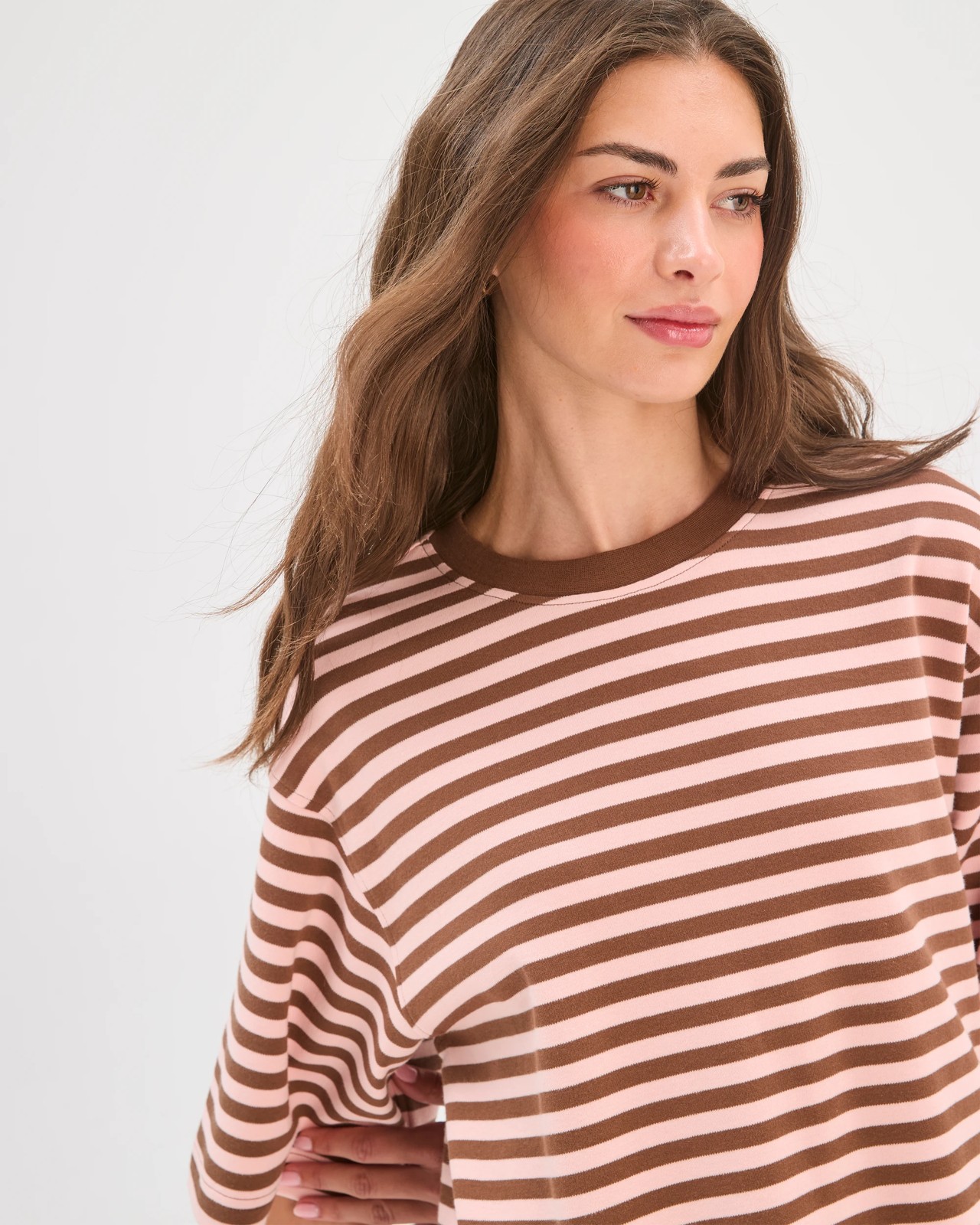 Petites Australian Cotton Heavyweight Boxy T-Shirt - Rose Water Stripe 3 of 6
