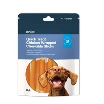 18 Pack Pet Treat Chicken Wrapped Raw Hide Alternative Sticks - Anko