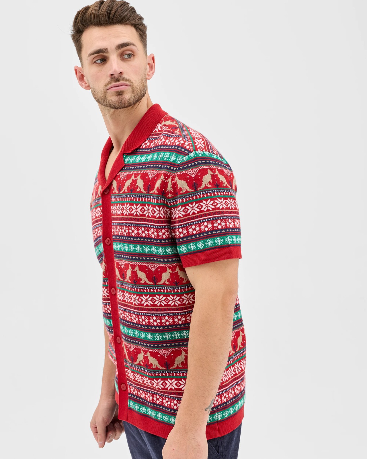 Australian Cotton Christmas Fairisle Knit Shirt - Red 5 of 6