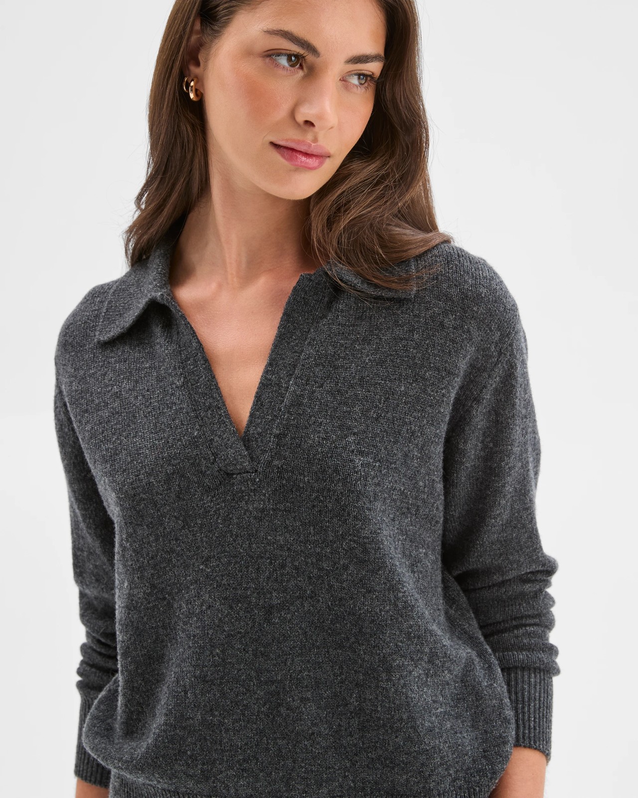 Petites Charcoal Lambswool Polo Sweater 6 of 6
