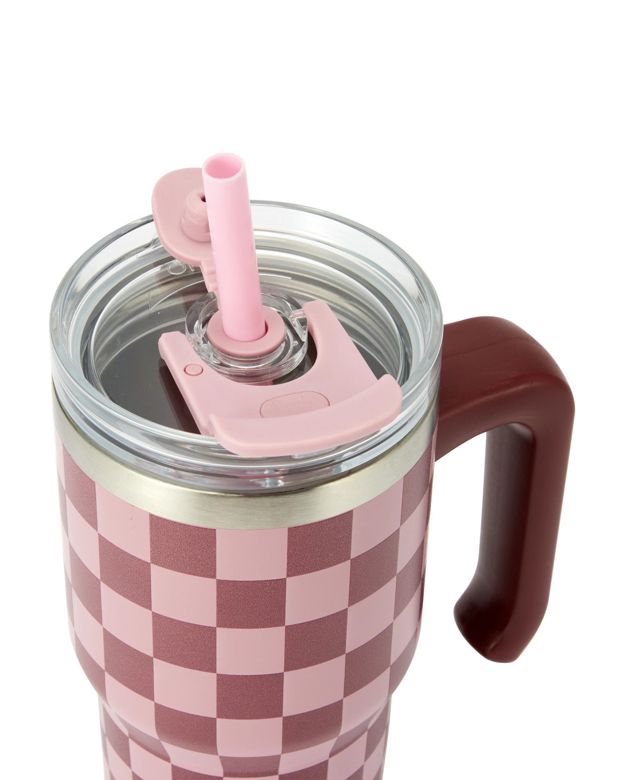 Anko 600ml Burgundy Check Tumbler with Handle 2 of 5