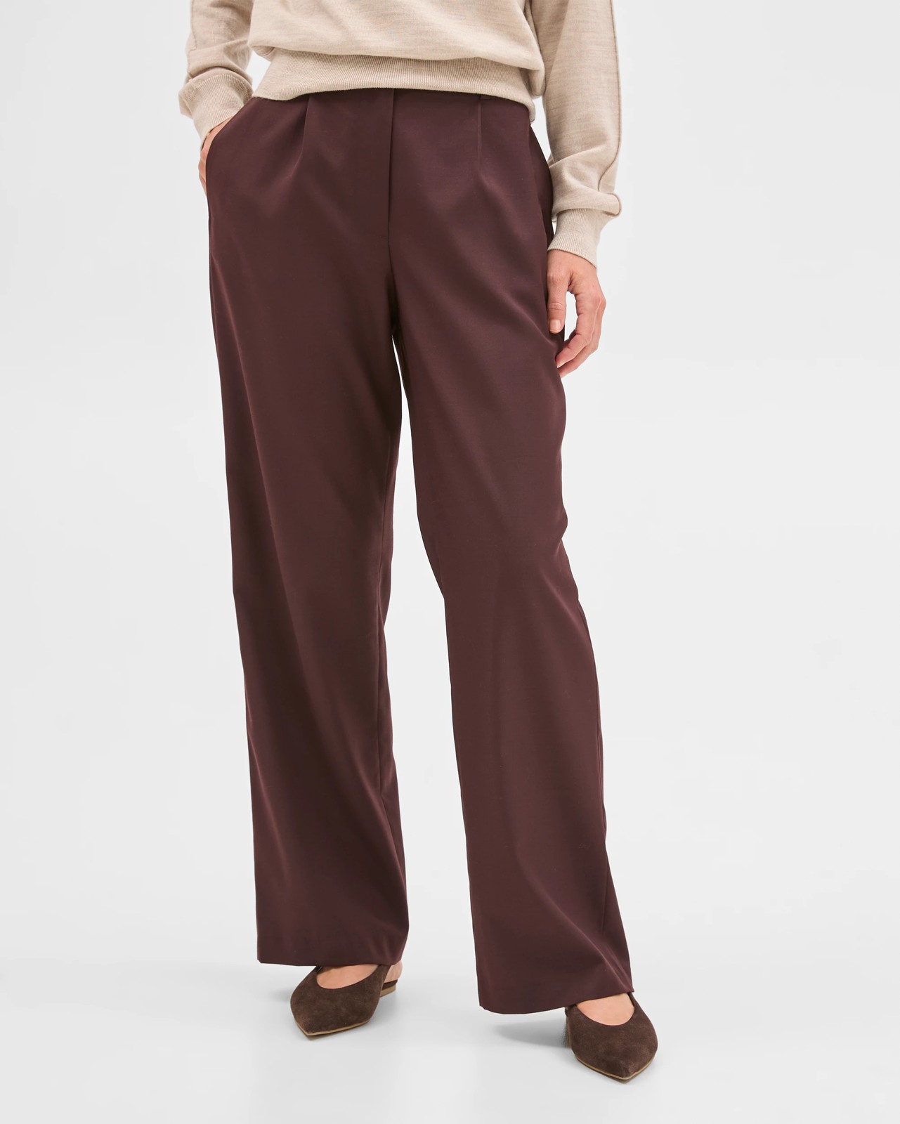 Preview Wool Blend Tailored Straight Leg Pants 2 of 5