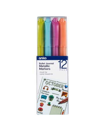 Anko 12 Pack Bullet Journal Metallic Markers