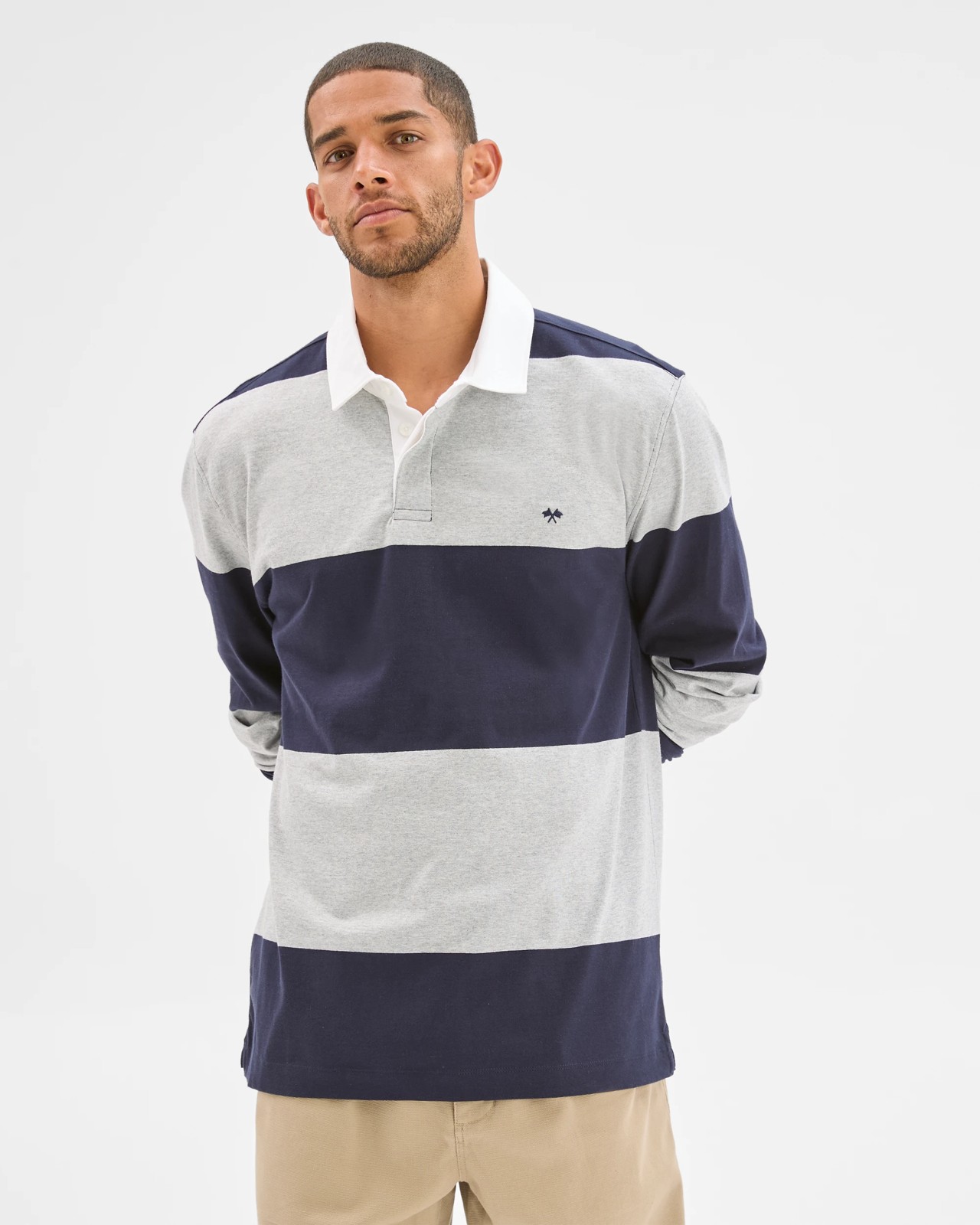 Australian Cotton Blend Long Sleeve Rugby Polo Top - Grey Marle 4 of 5