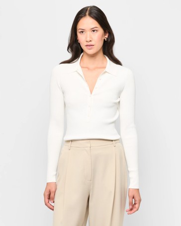 Long Sleeve Knit Polo Top - Preview