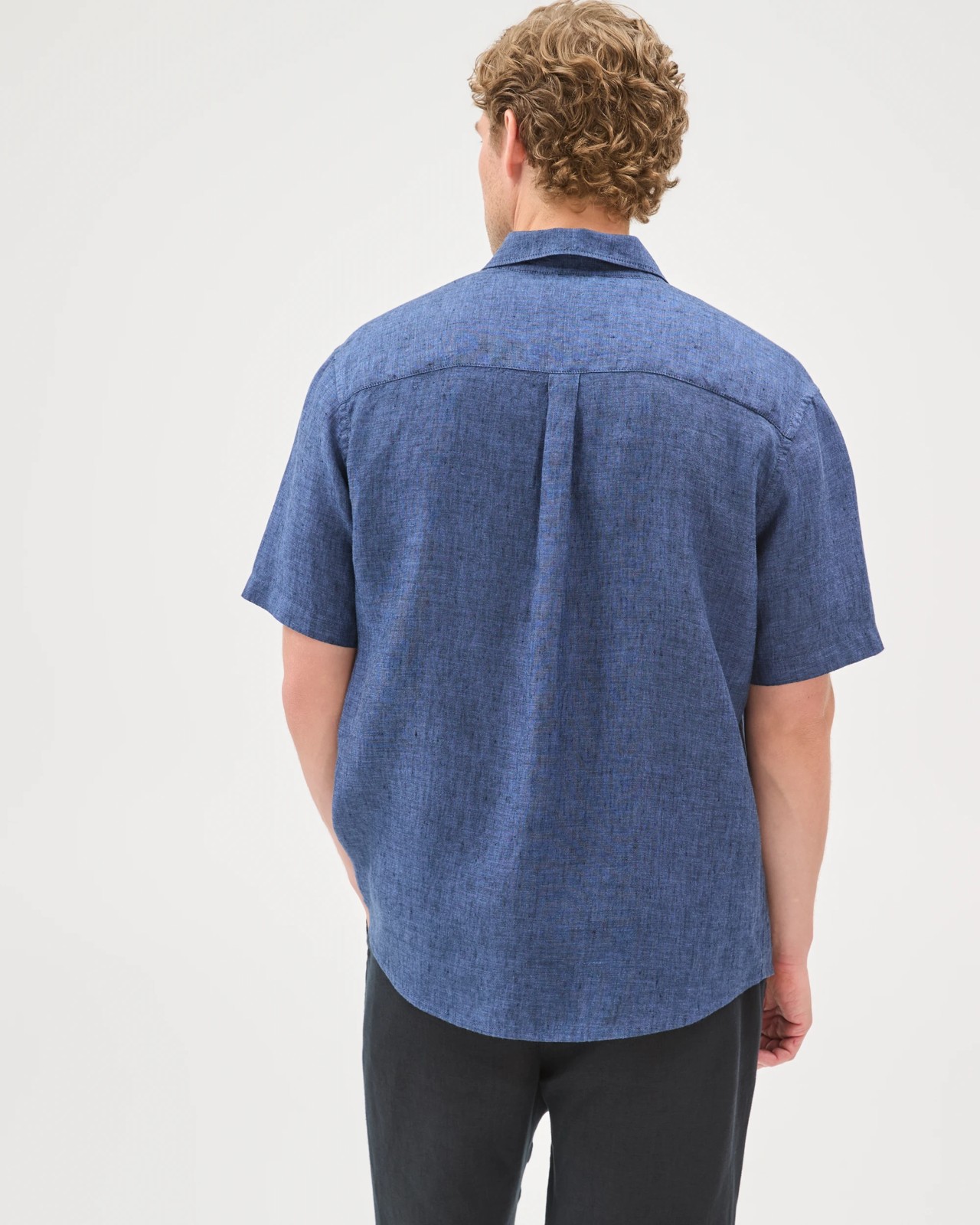 European Linen Short Sleeve Shirt - Indigo Blue 6 of 6