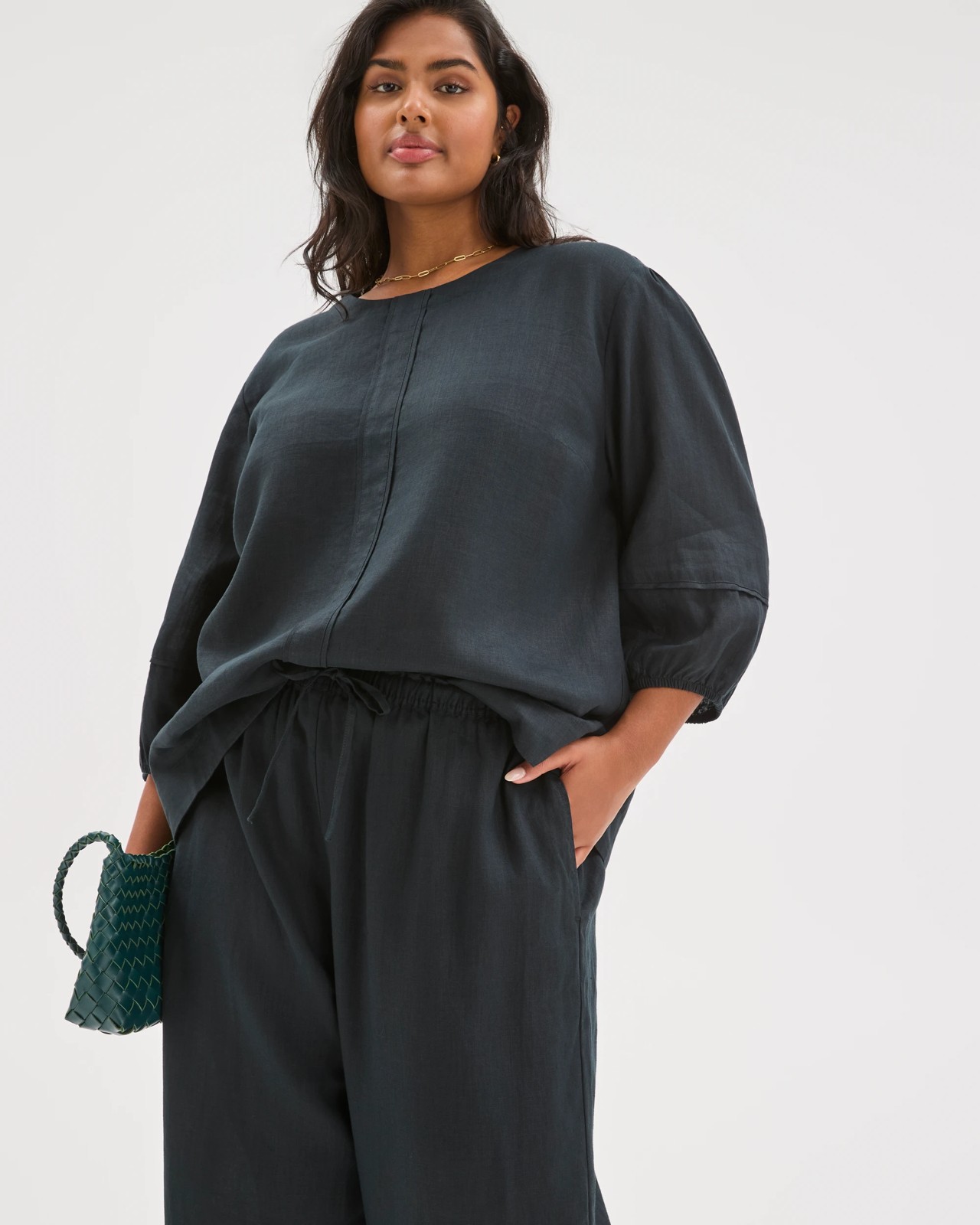 Plus Size European Linen Wide Leg Pants - Black FNA 3 of 6