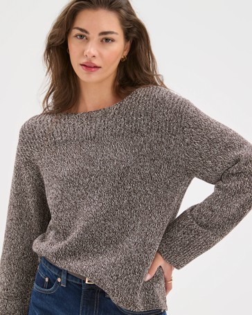 Petites Australian Cotton Blend Rib Trim Ottoman Boat Neck Jumper