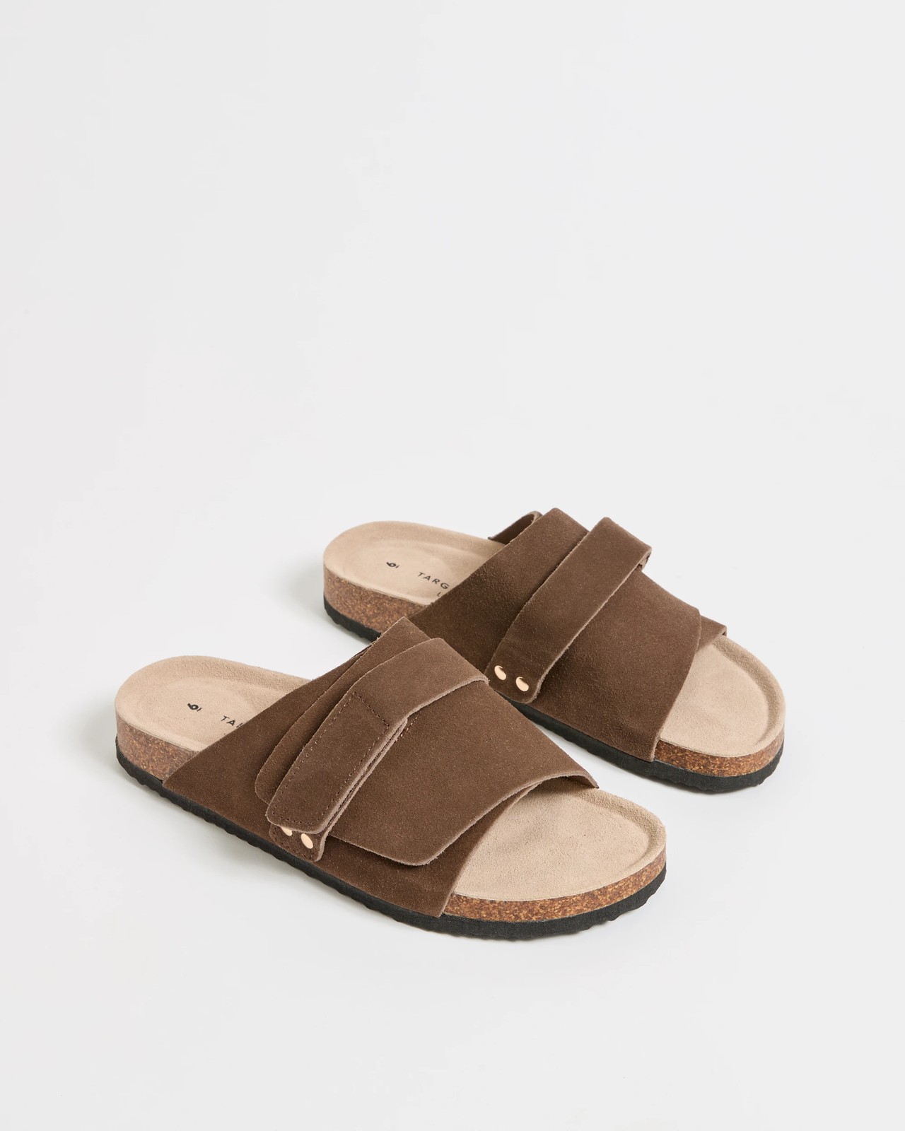 Genuine Suede Leather Moulded Cork Single Wide Strap Sandals - Brown 2 of 3