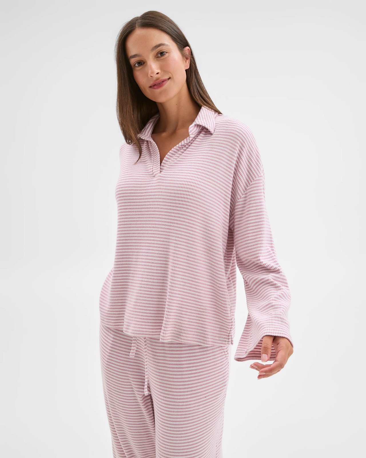 Cosy Rib Notch Collar Top - Pink 2 of 5