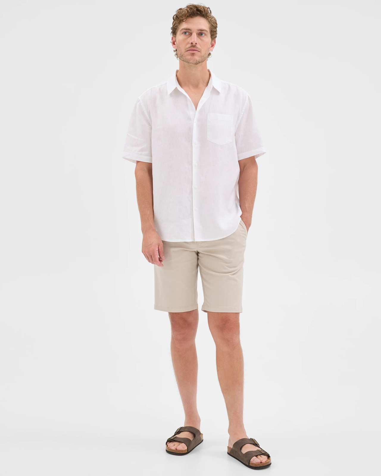 Australian Cotton Regular Stretch Chino Shorts - Light Stone 2 of 5