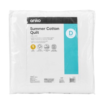Low Warmth Summer Cotton Quilt  Double Bed  White - Anko